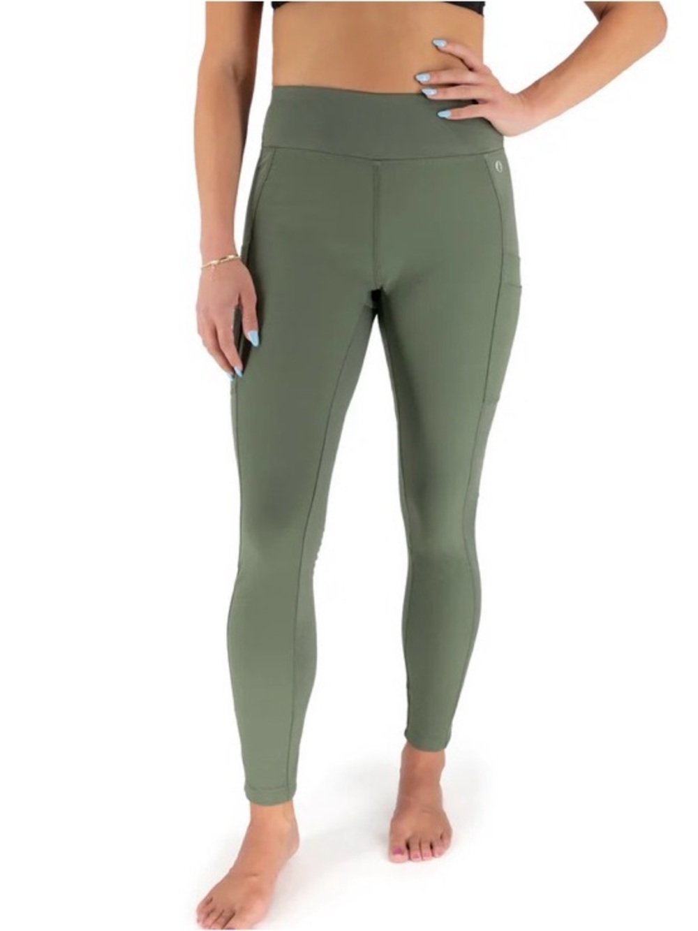 Olive Green Pocket Leggings High Rise Performance Activewear